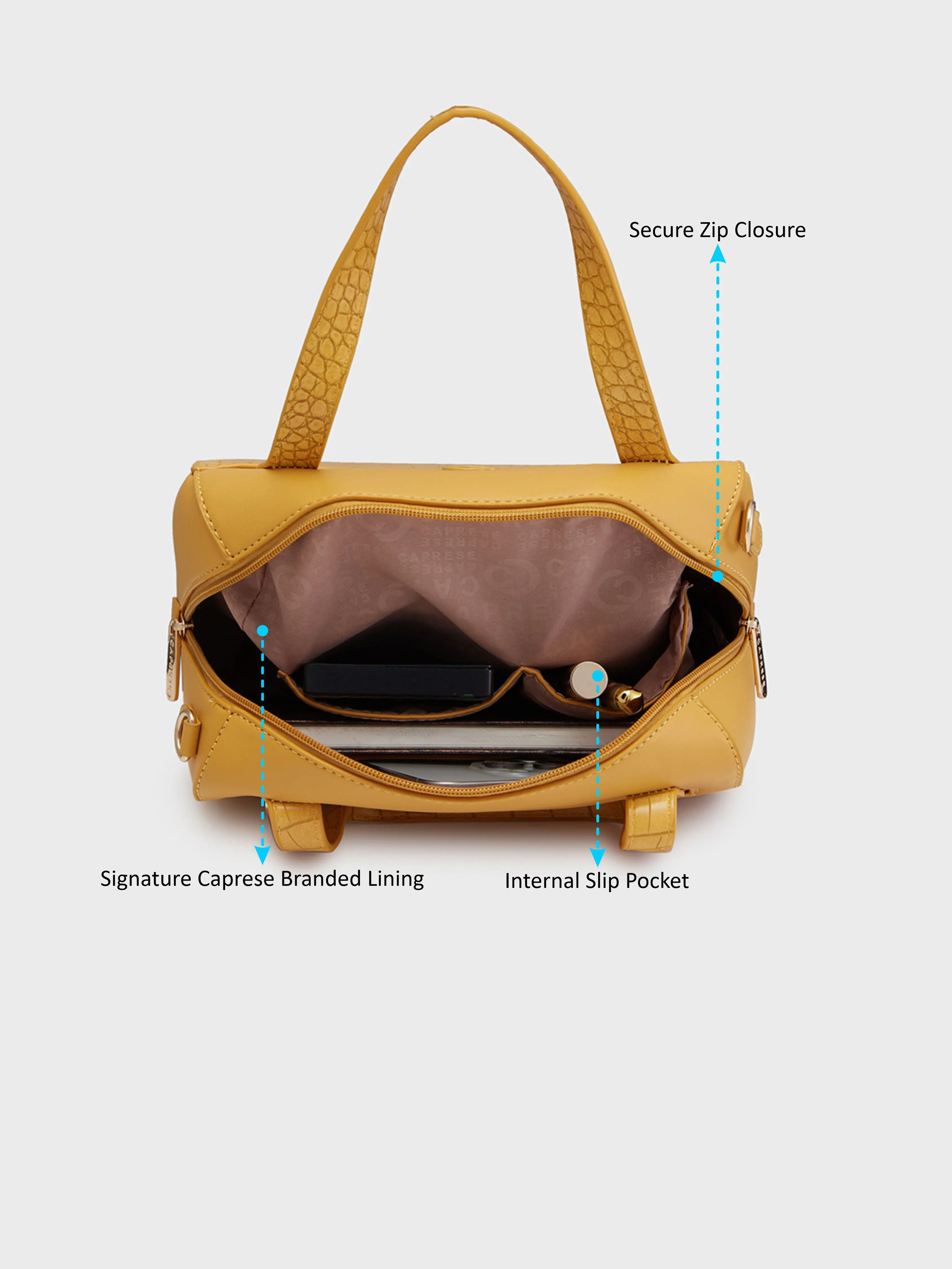 Caprese Cabo Medium Ochre Satchel Bag - Image 10