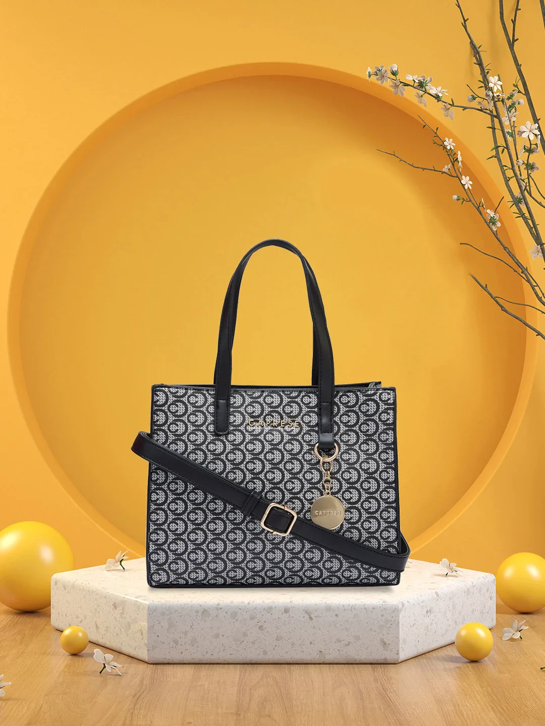 Caprese Callie Medium Black Satchel Bag
