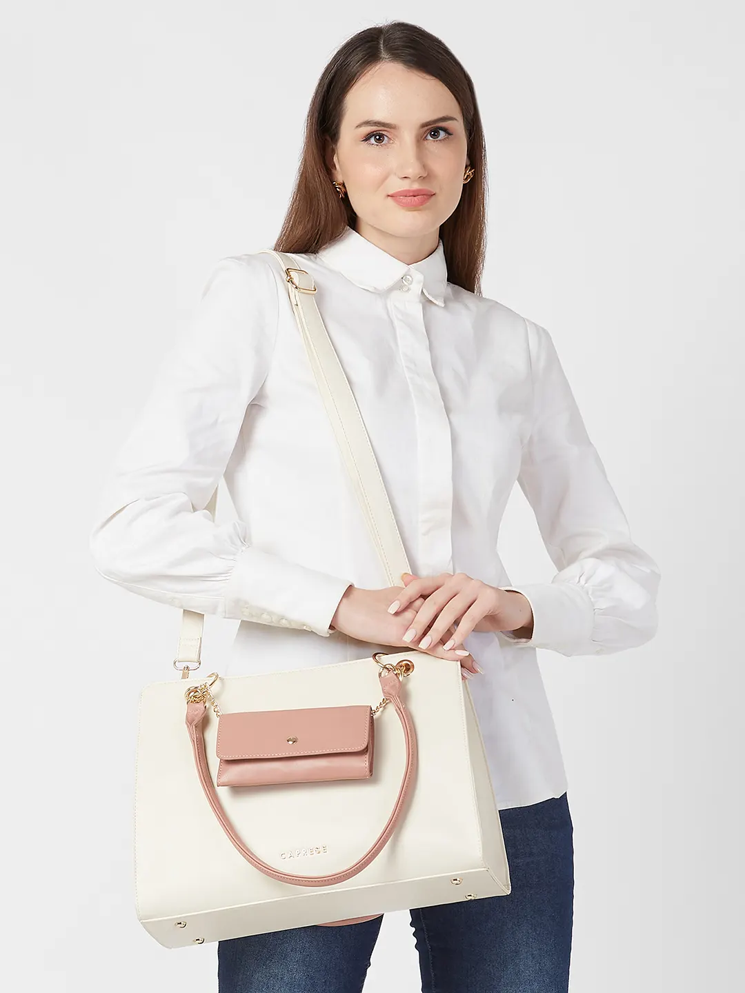 Caprese Capri Large Beige Satchel Bag - Image 12