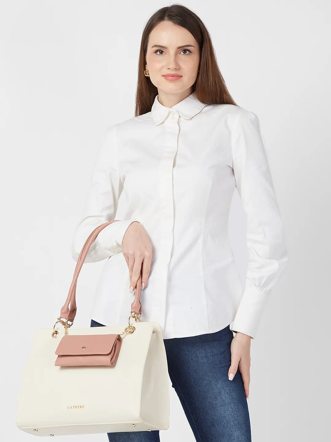 Caprese Capri Large Beige Satchel Bag - Image 13