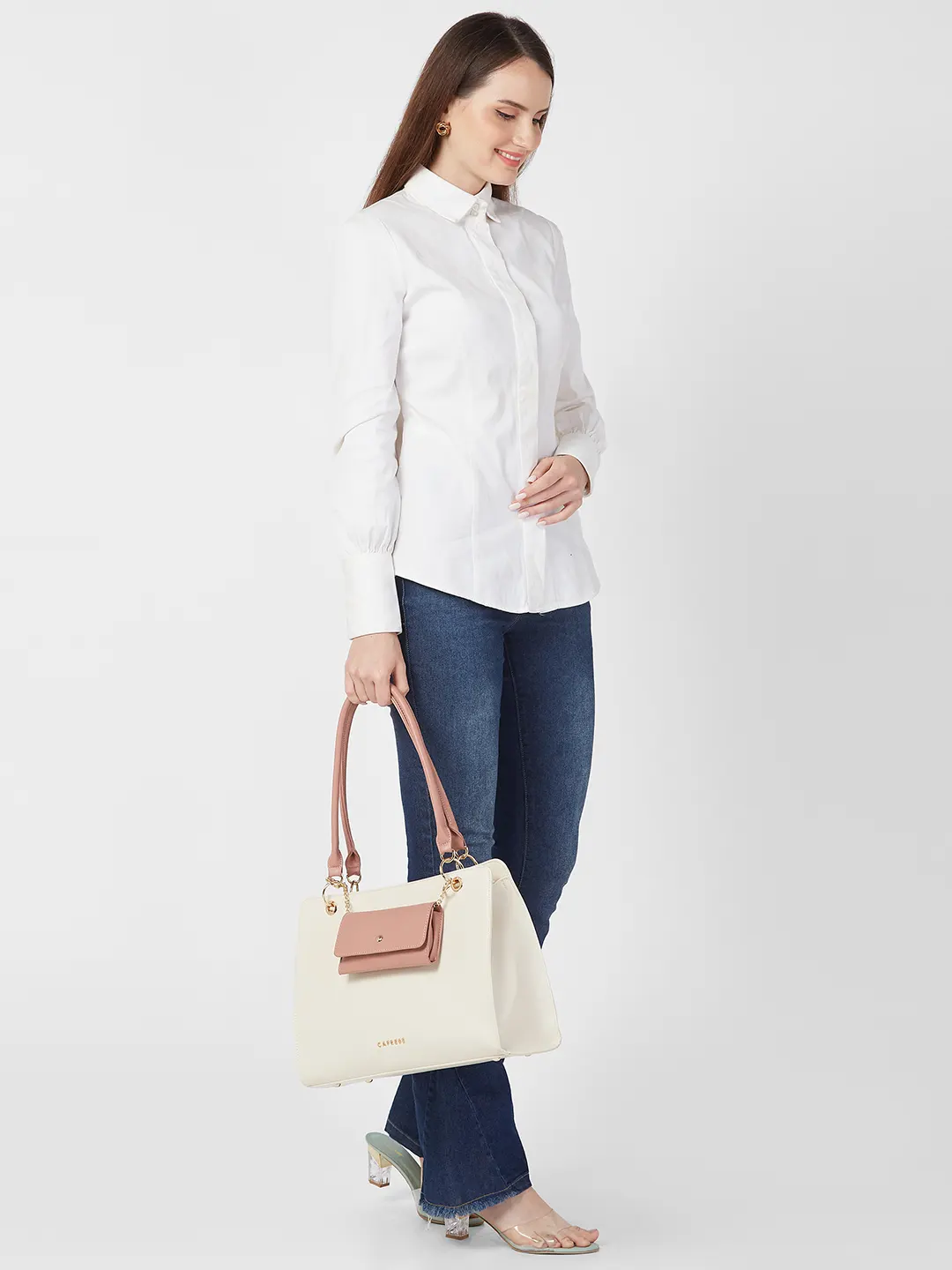 Caprese Capri Large Beige Satchel Bag - Image 14