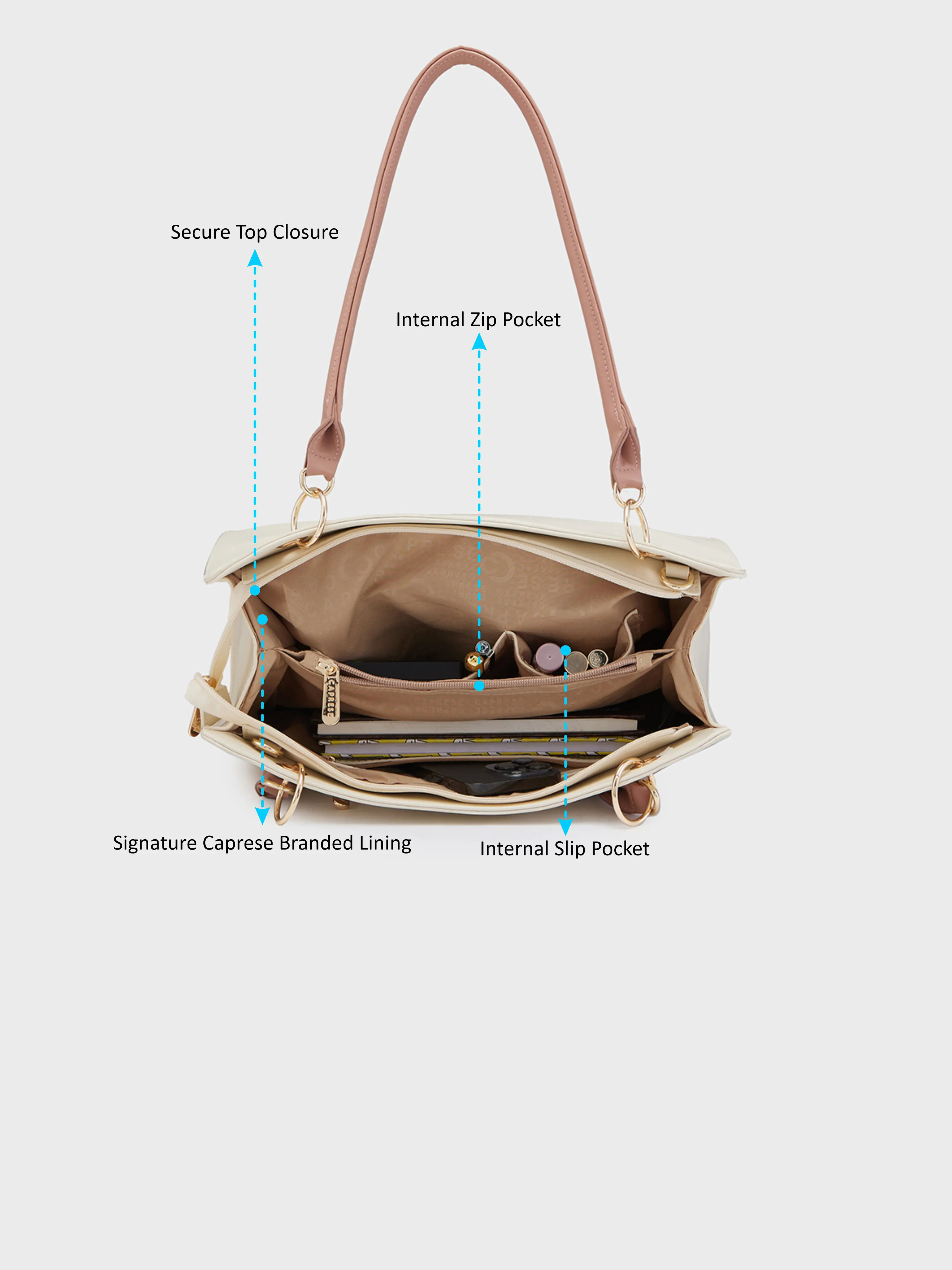 Caprese Capri Large Beige Satchel Bag - Image 8