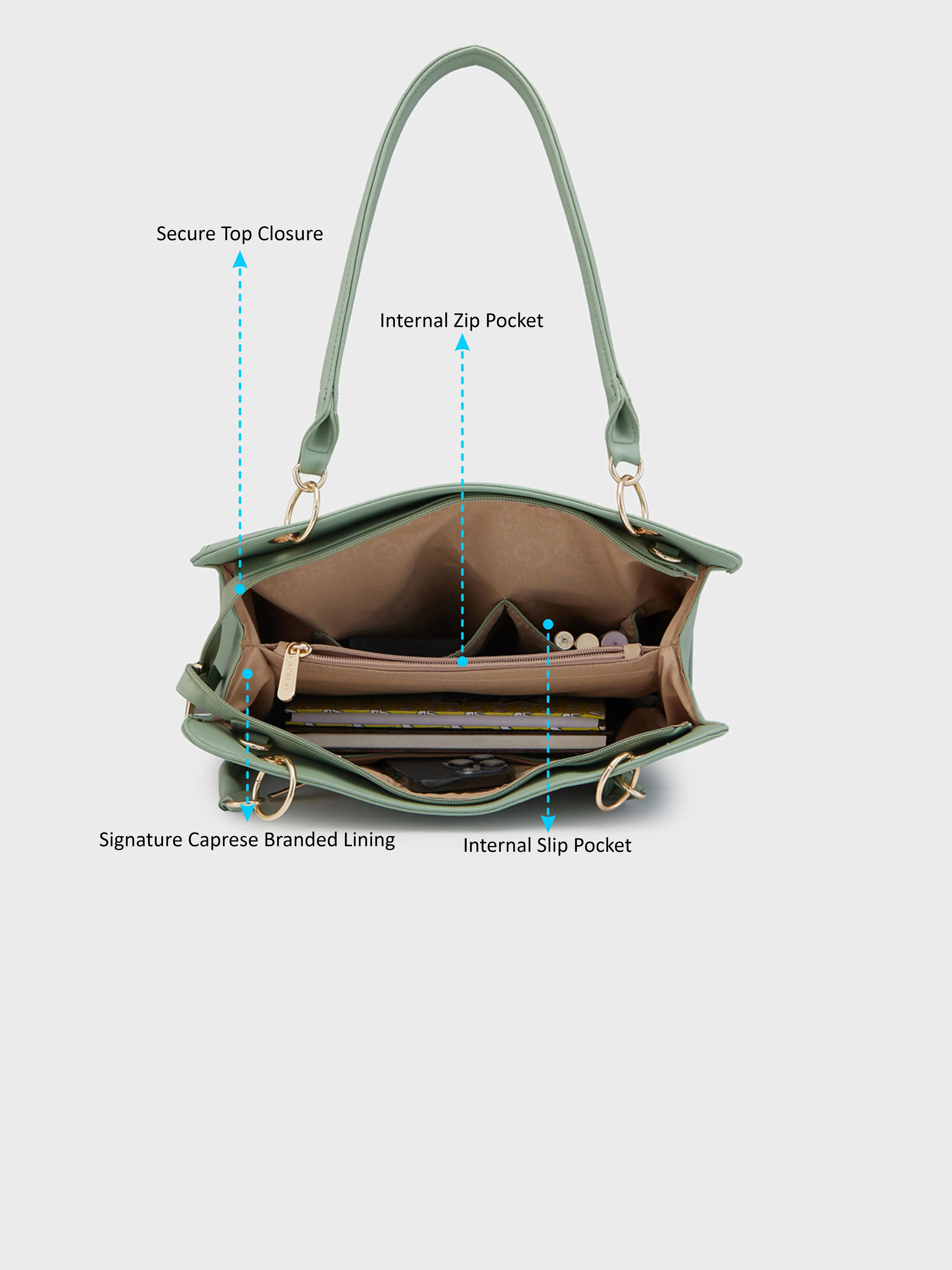 Caprese Capri Large Mint Satchel Bag - Image 8