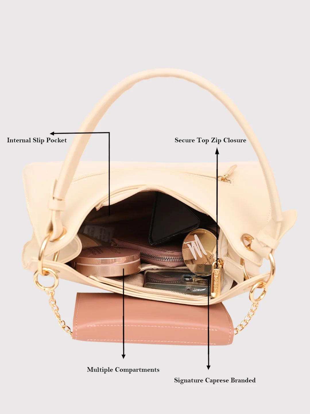 Caprese Capri Small Beige Satchel Bag - Image 8