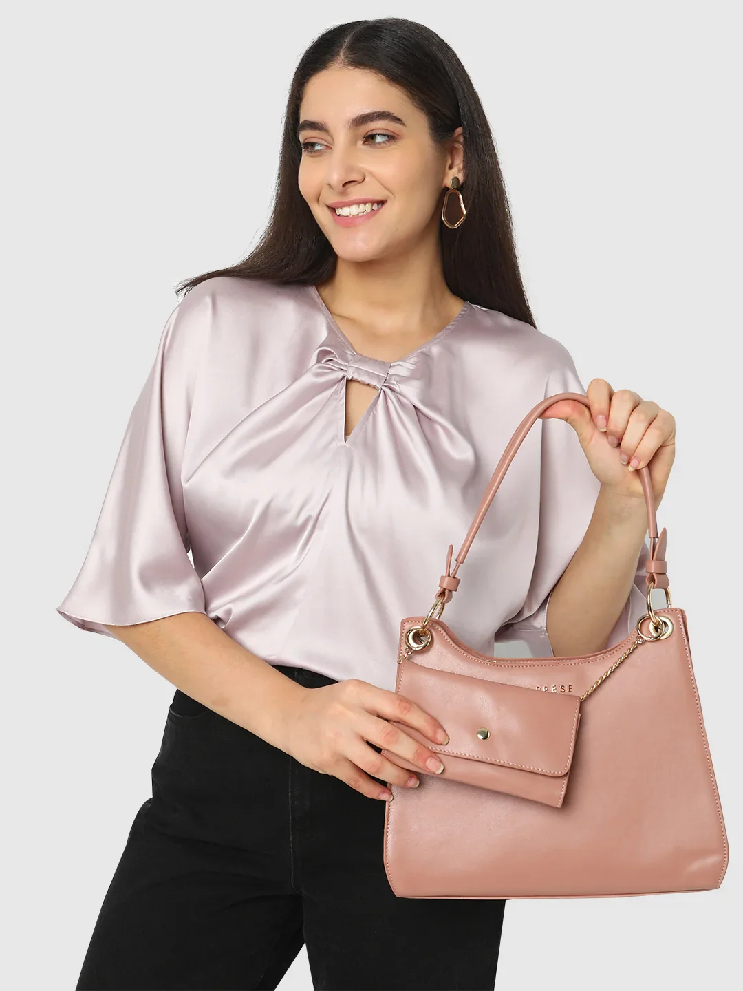 Caprese Capri Small Dusky Pink Satchel Bag - Image 4