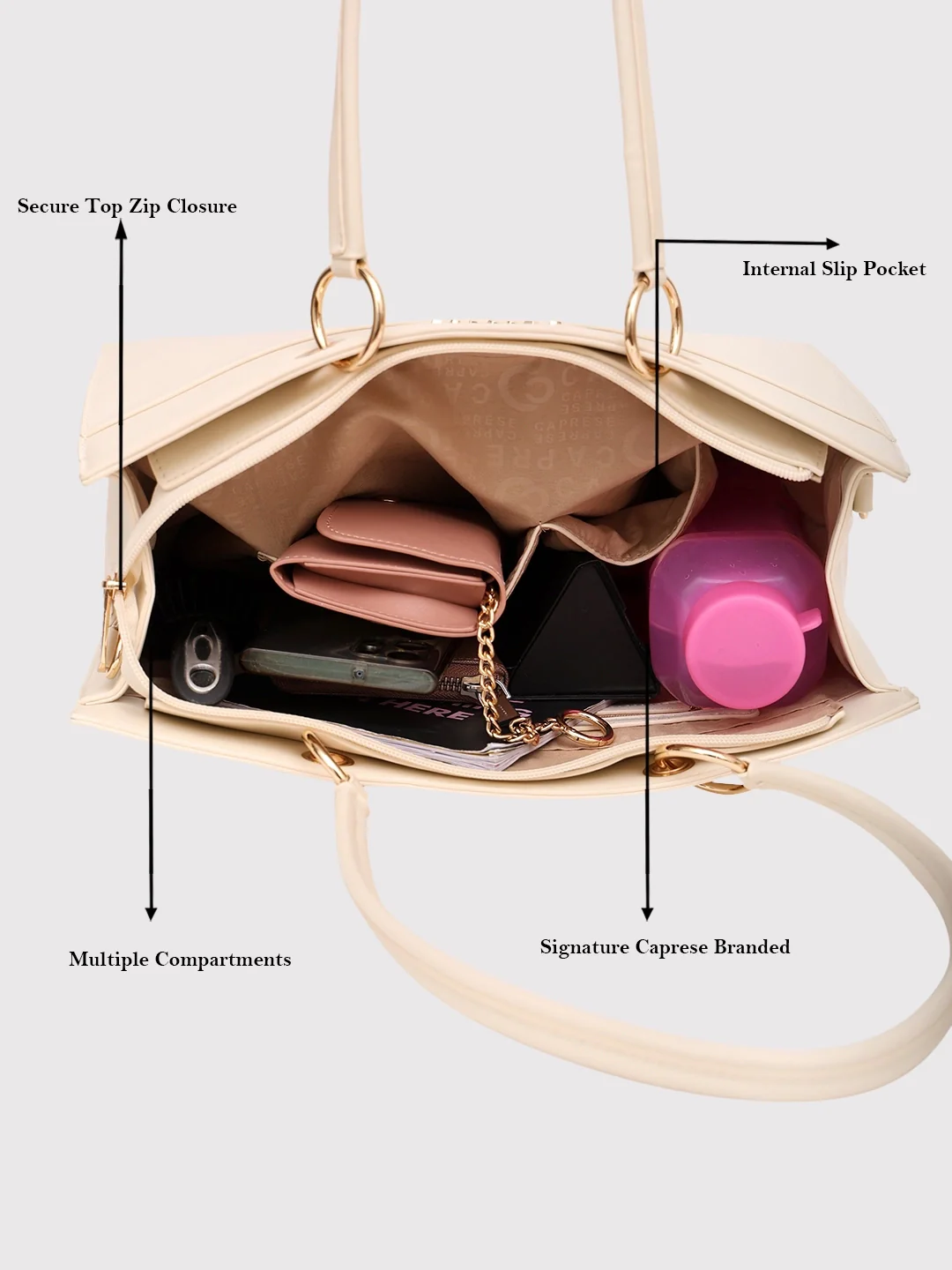Caprese Capri Large Beige Tote Bag - Image 9