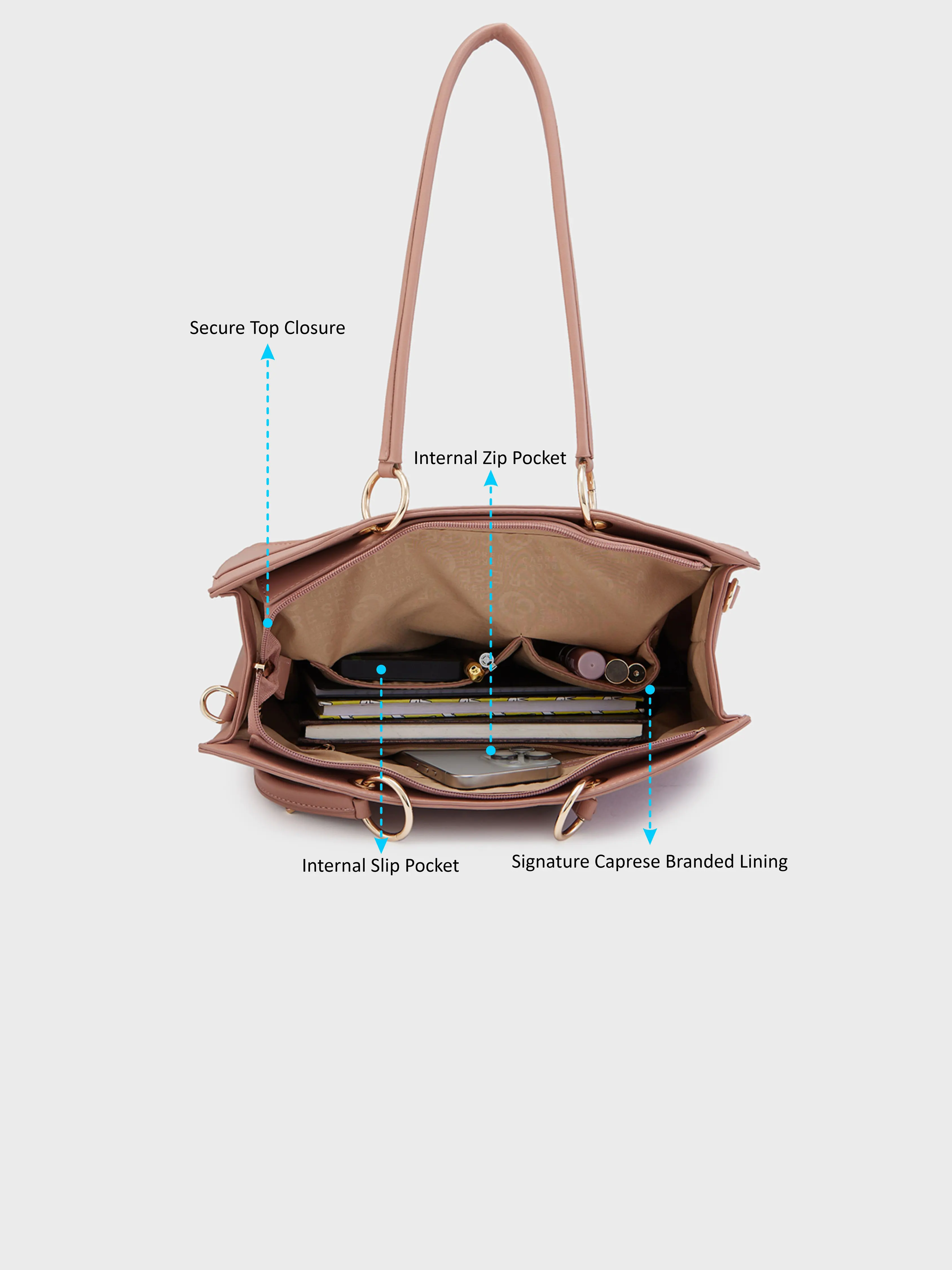 Caprese Capri Large Pink Tote Bag - Image 8
