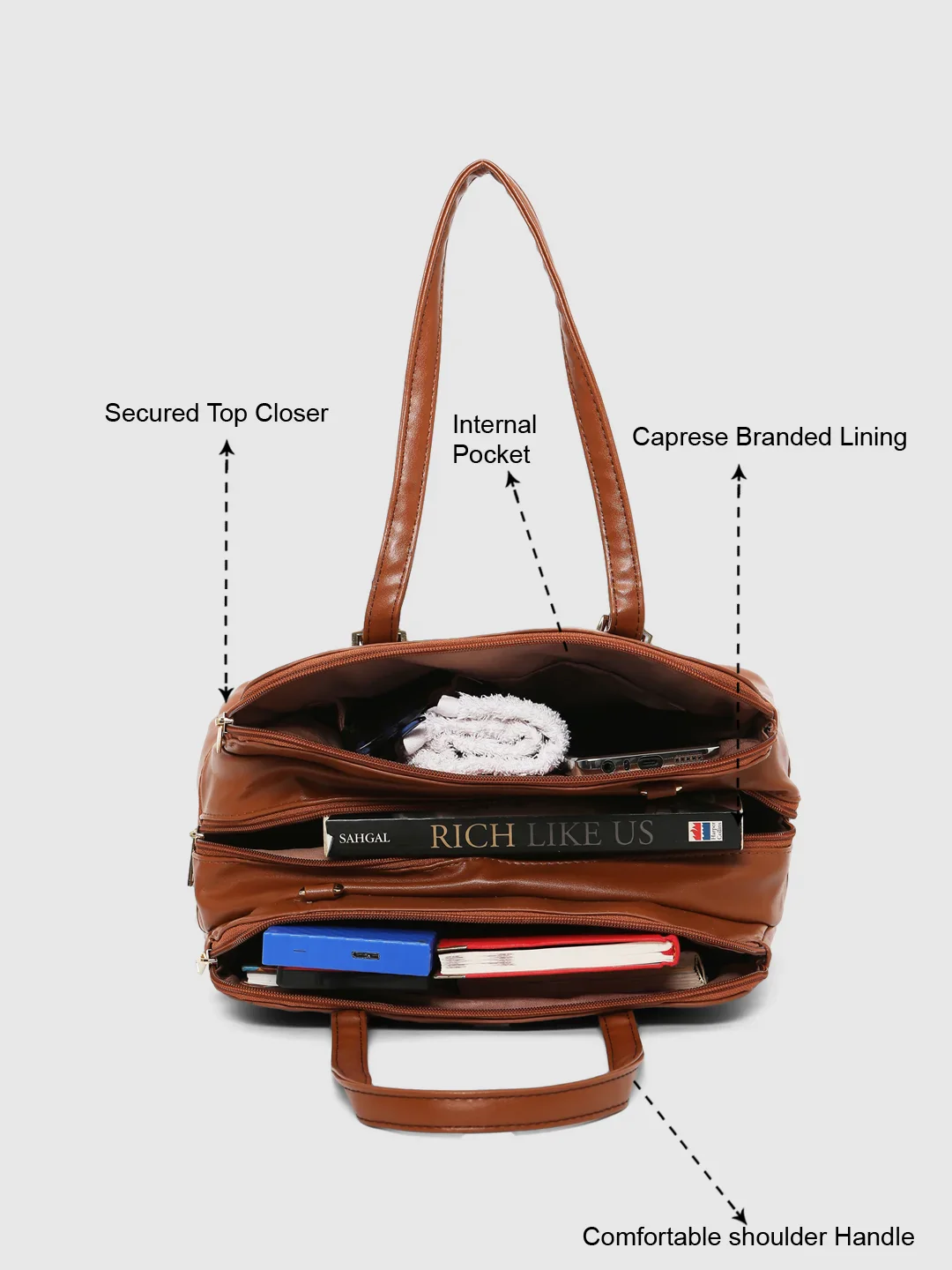 Caprese Carrie Medium Brown Satchel Bag - Image 10
