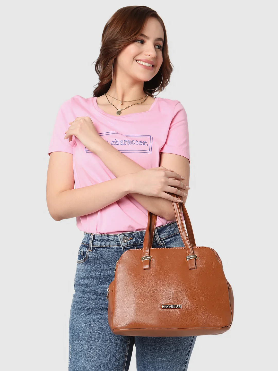 Caprese Carrie Medium Brown Satchel Bag - Image 13