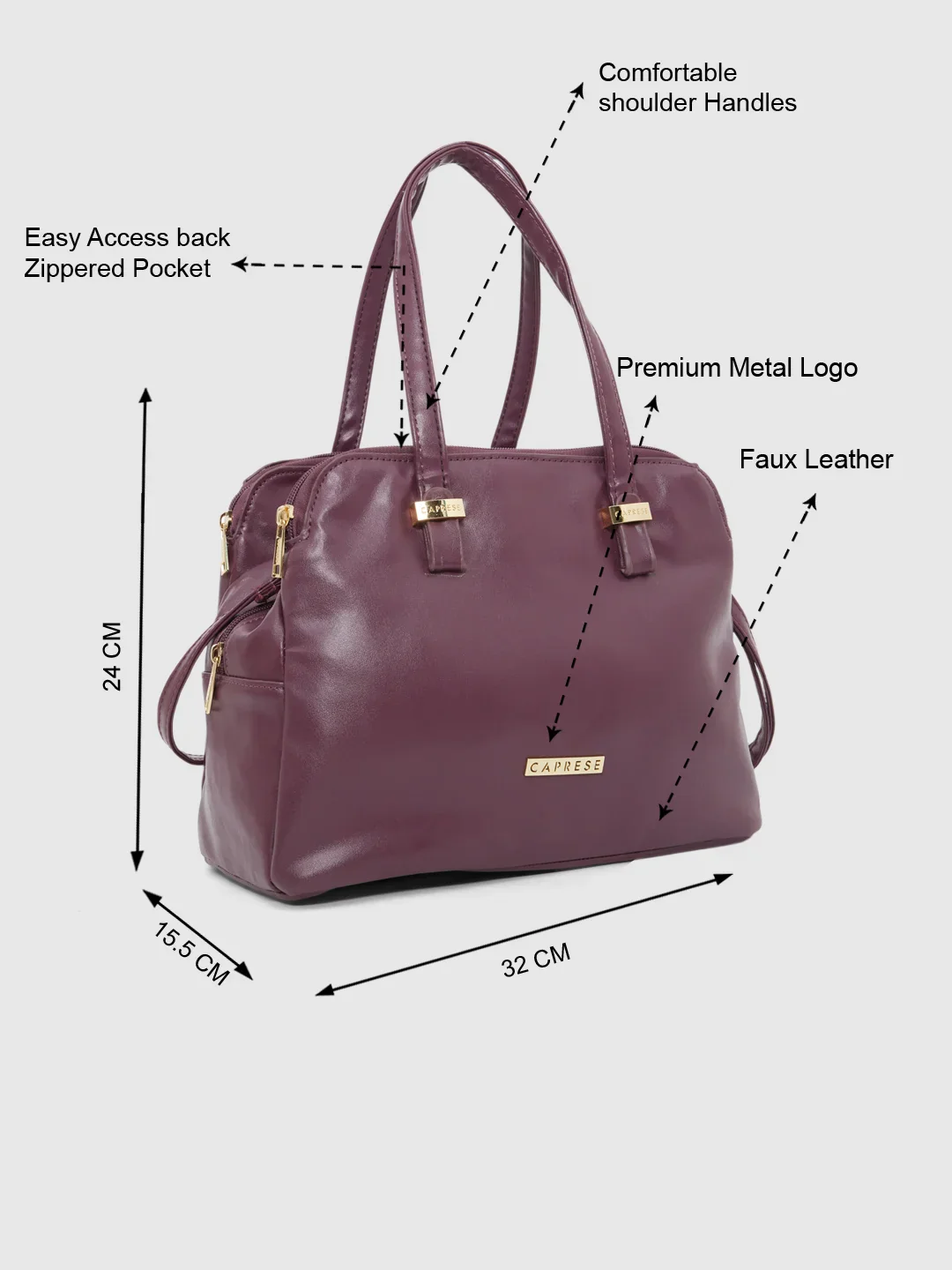 Caprese Carrie Medium Plum Satchel Bag - Image 4