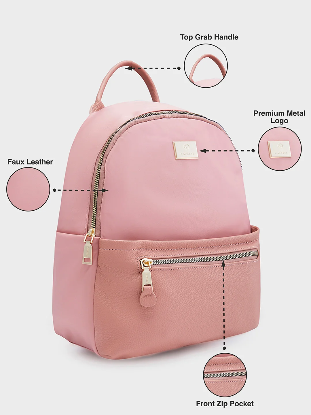 Caprese Casper Medium Pink Casual Backpack - Image 5