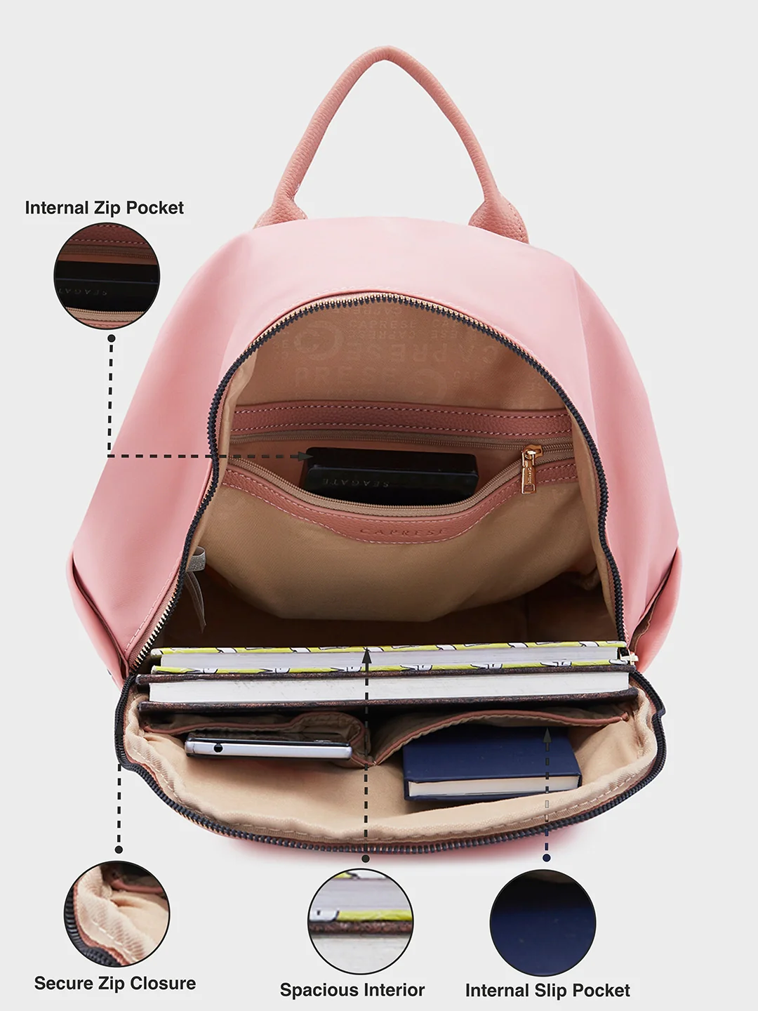 Caprese Casper Medium Pink Casual Backpack - Image 6