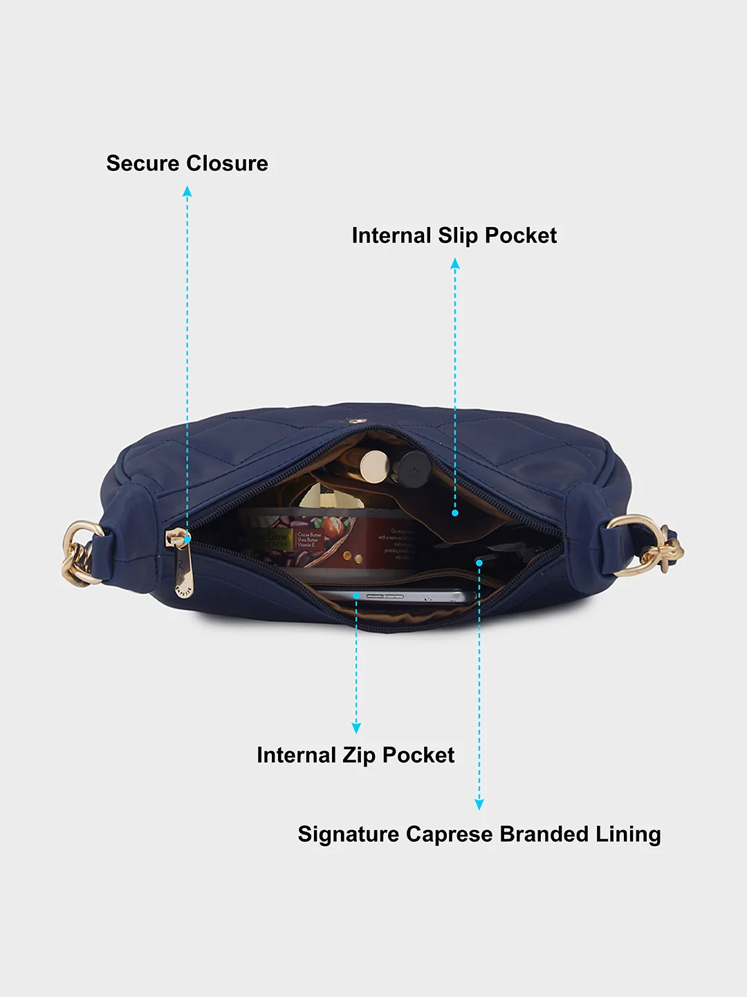 Caprese Charlot Medium Navy Baguette Bag - Image 7