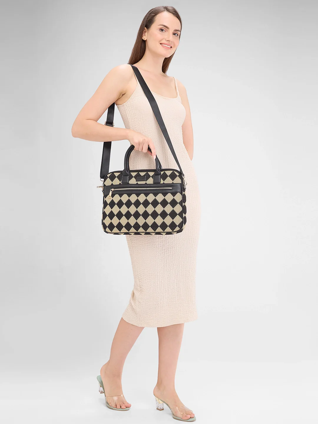 Caprese Checker Large Black Laptop Bag - Image 2