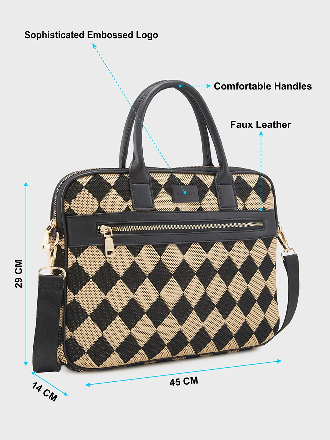 Caprese Checker Large Black Laptop Bag - Image 6