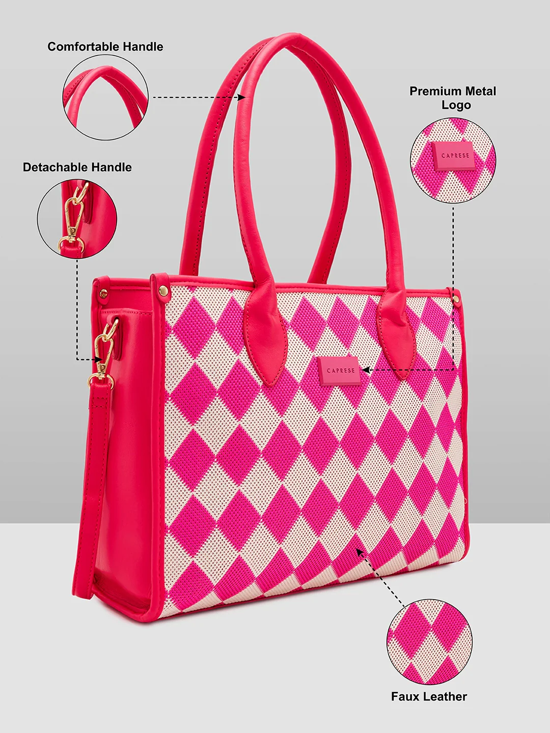 Caprese Checker Medium Fuchsia Satchel Bag - Image 6