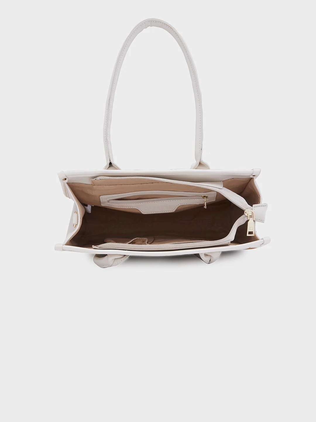 Caprese Checker Medium Cream Satchel Bag - Image 11