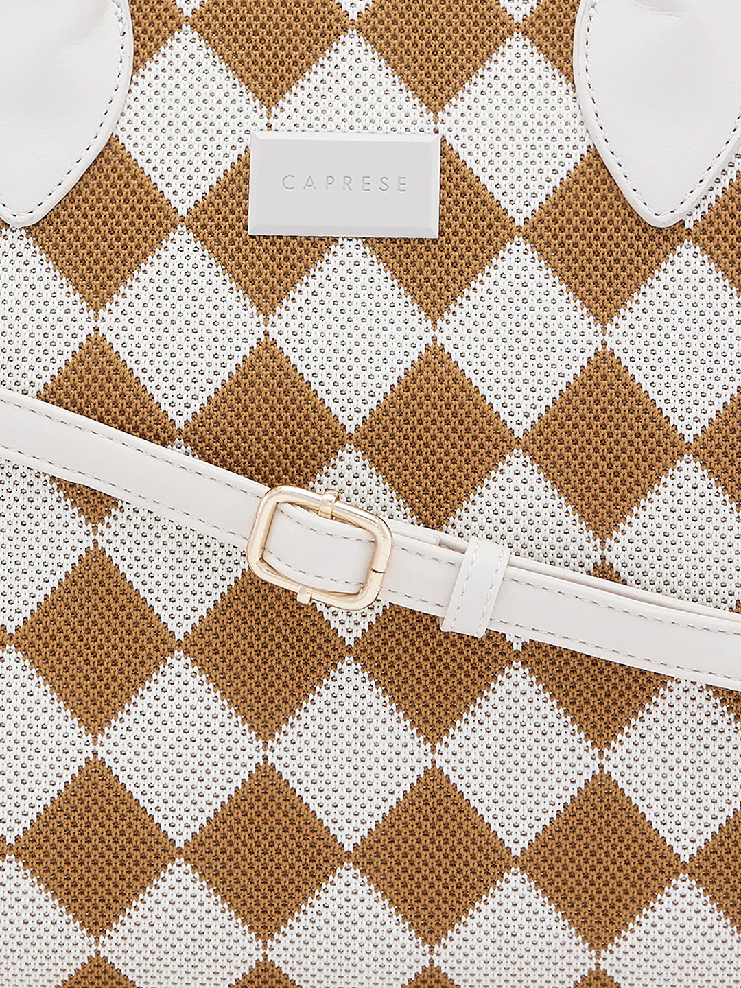 Caprese Checker Medium Cream Satchel Bag - Image 12