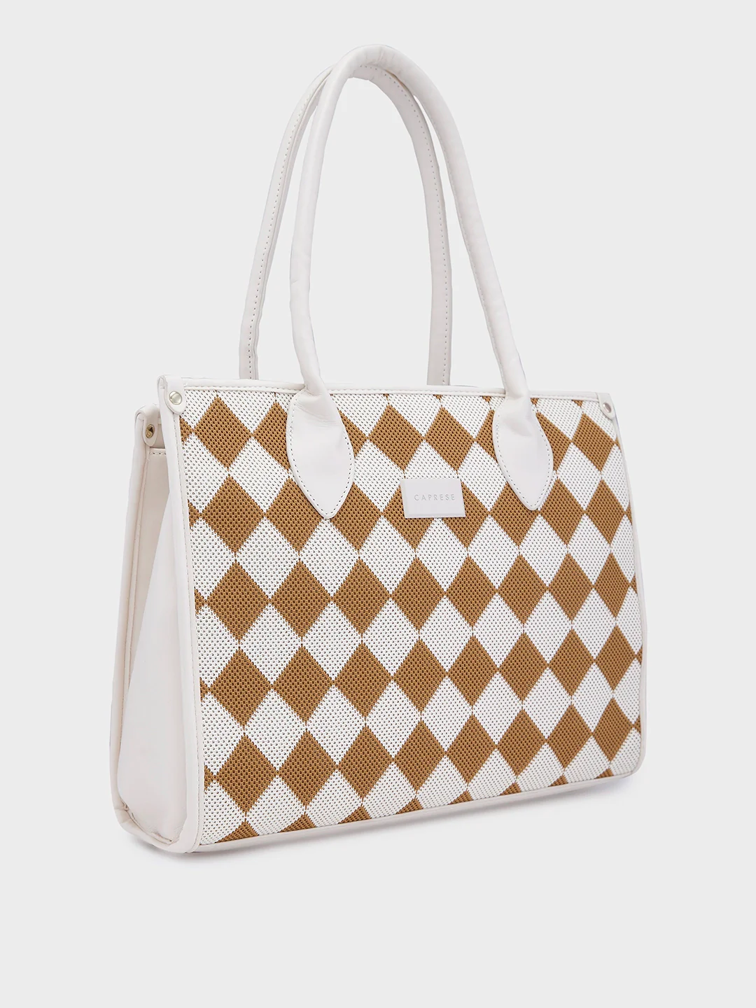 Caprese Checker Medium Cream Satchel Bag - Image 6