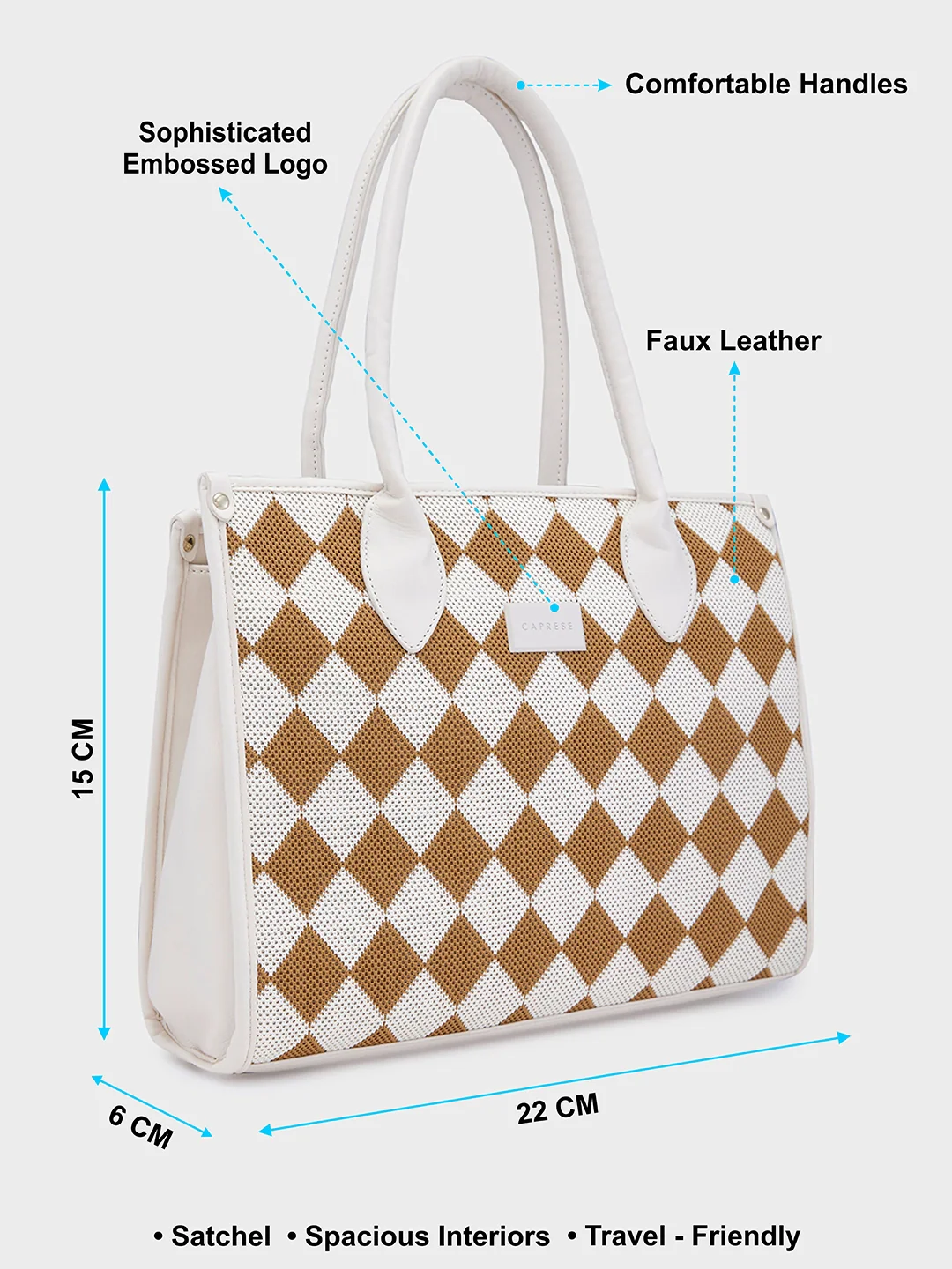 Caprese Checker Medium Cream Satchel Bag - Image 8