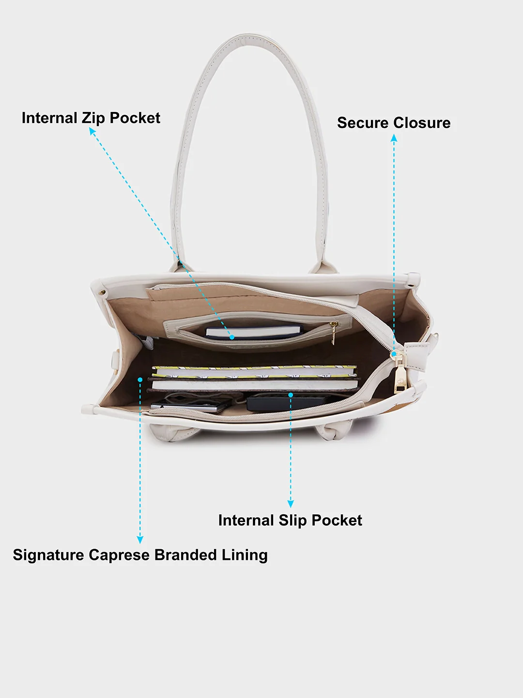 Caprese Checker Medium Cream Satchel Bag - Image 9