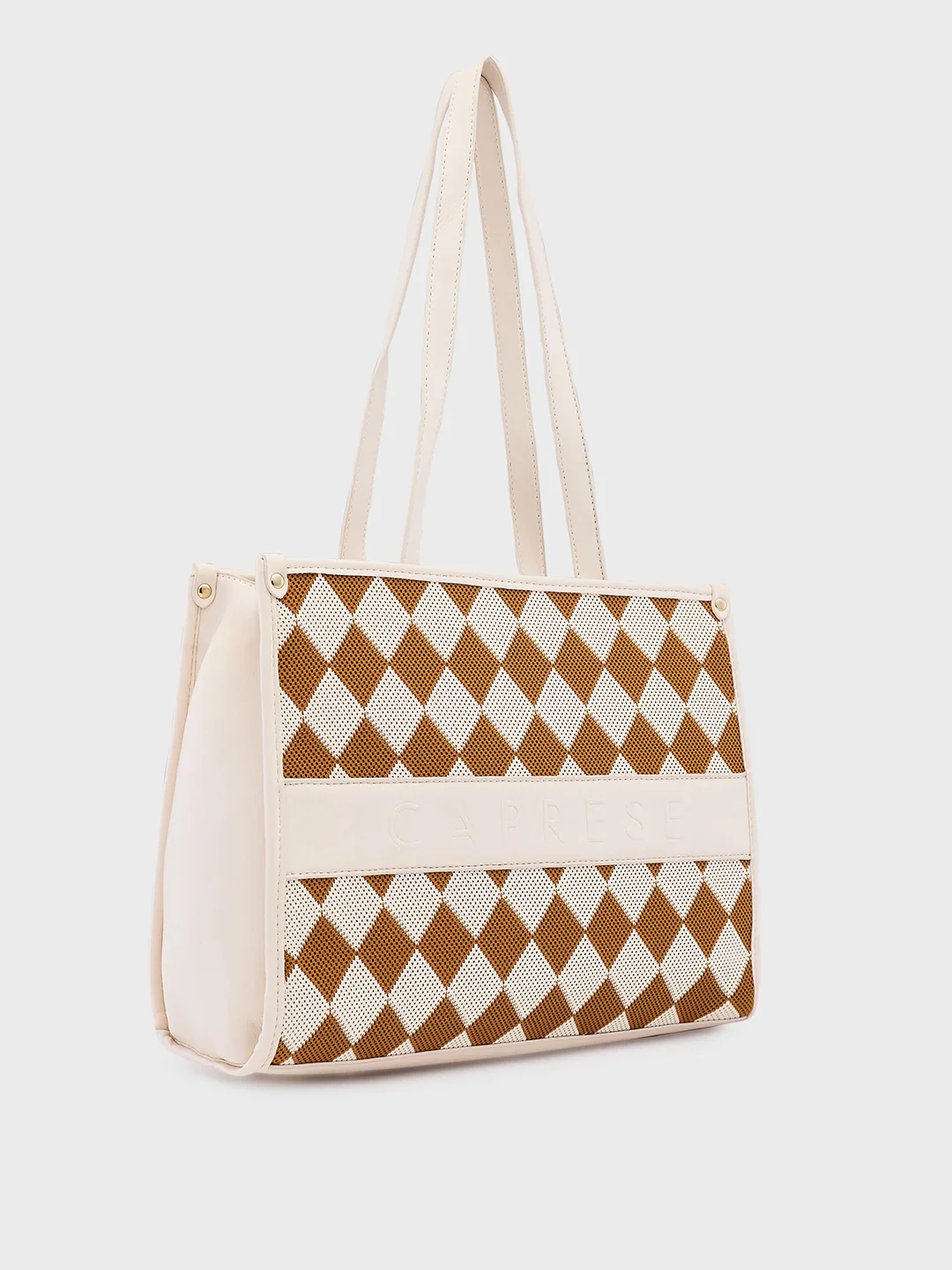 Caprese Checker Medium Cream Tote Bag - Image 5