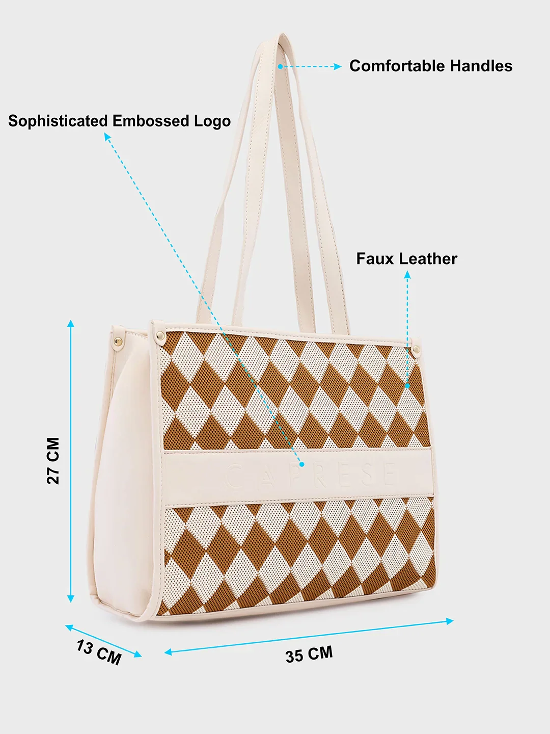 Caprese Checker Medium Cream Tote Bag - Image 7
