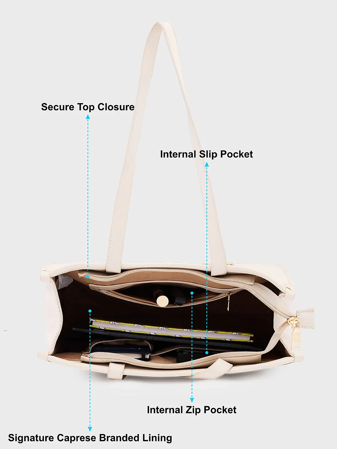 Caprese Checker Medium Cream Tote Bag - Image 8