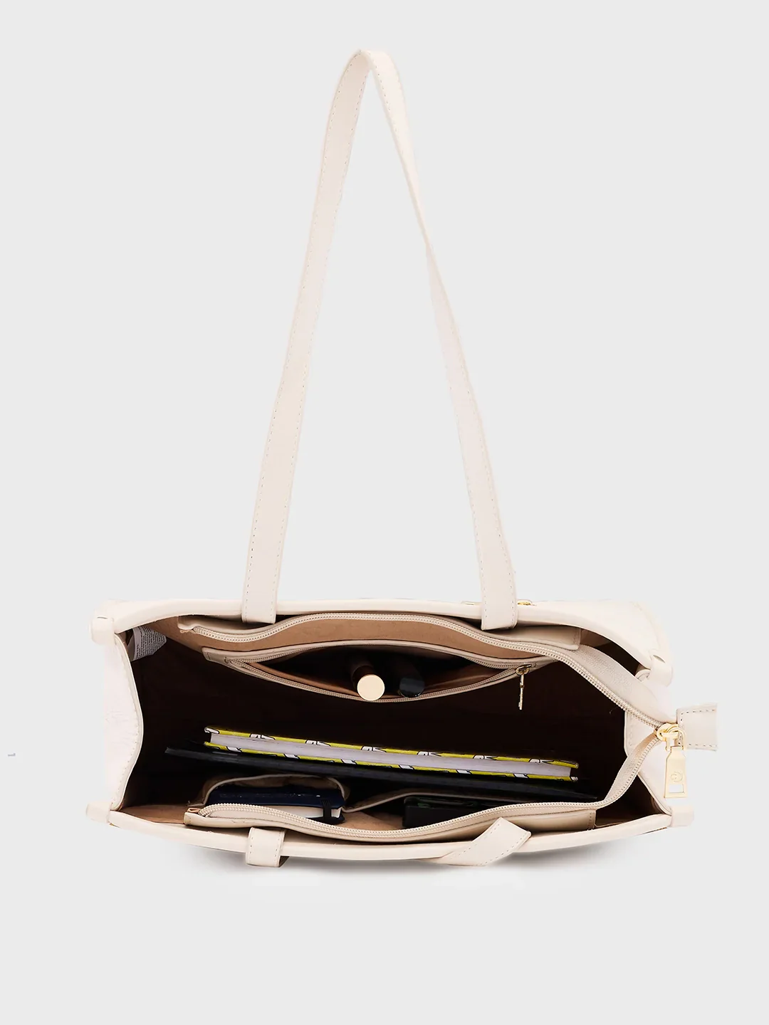 Caprese Checker Medium Cream Tote Bag - Image 9