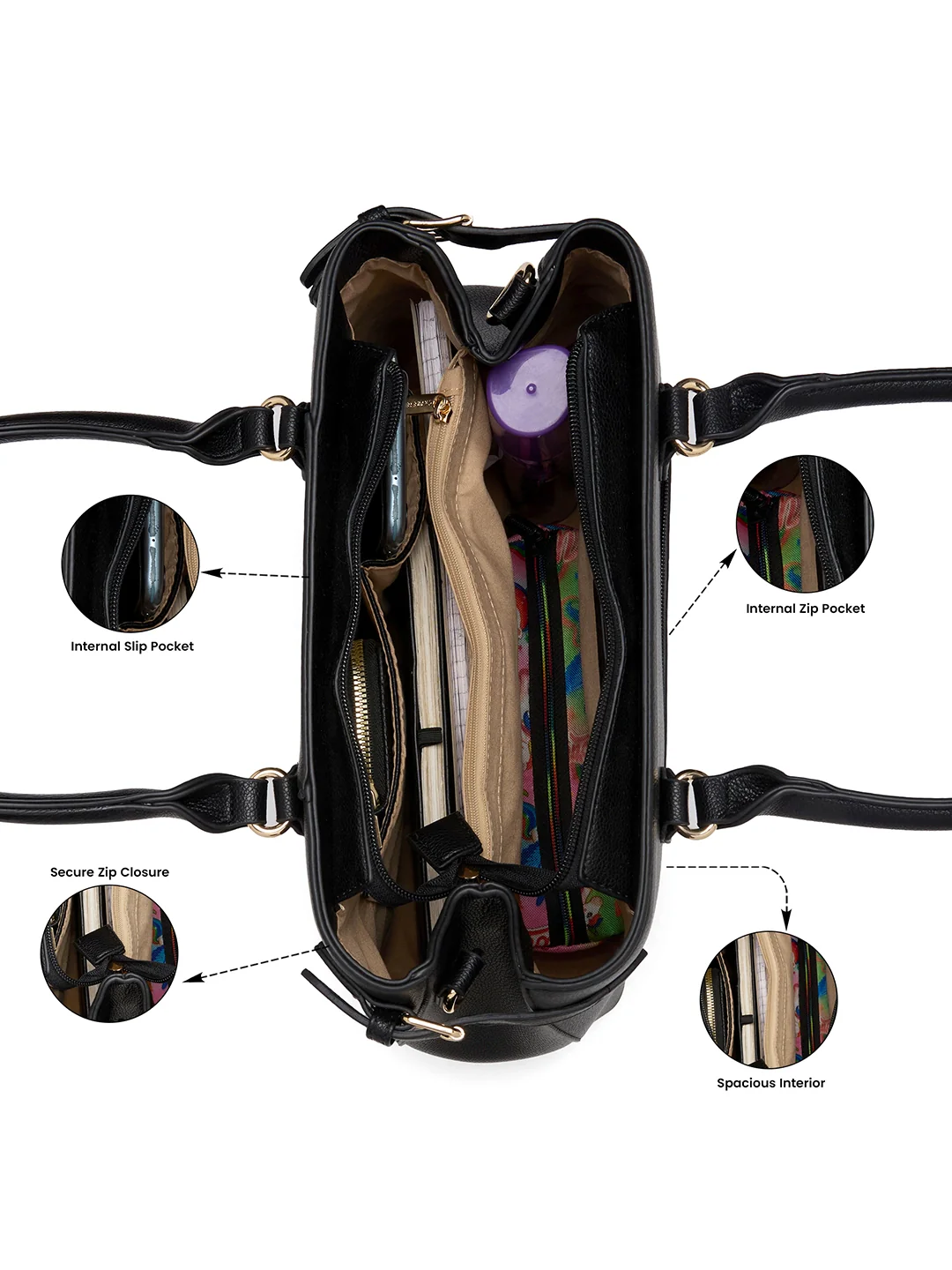 Caprese Chelsea Large Black Satchel Bag - Image 6