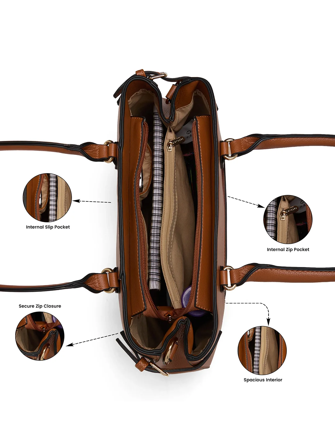 Caprese Chelsea Large Tan Satchel Bag - Image 7