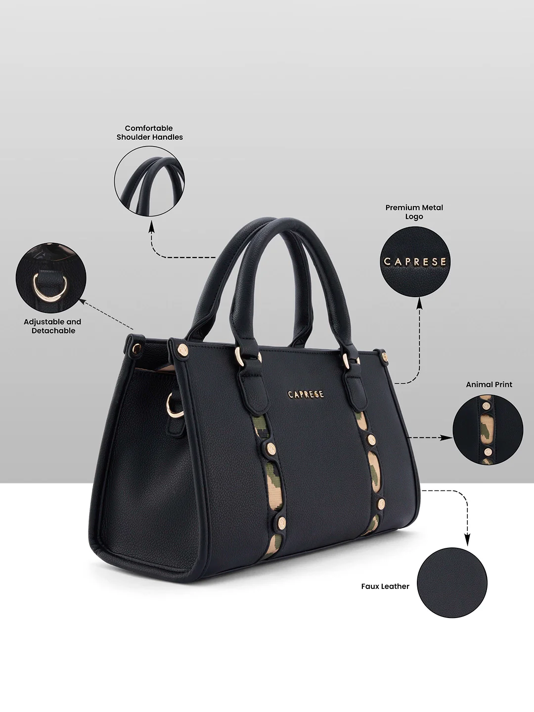 Caprese Chelsea Medium Black Satchel Bag - Image 4