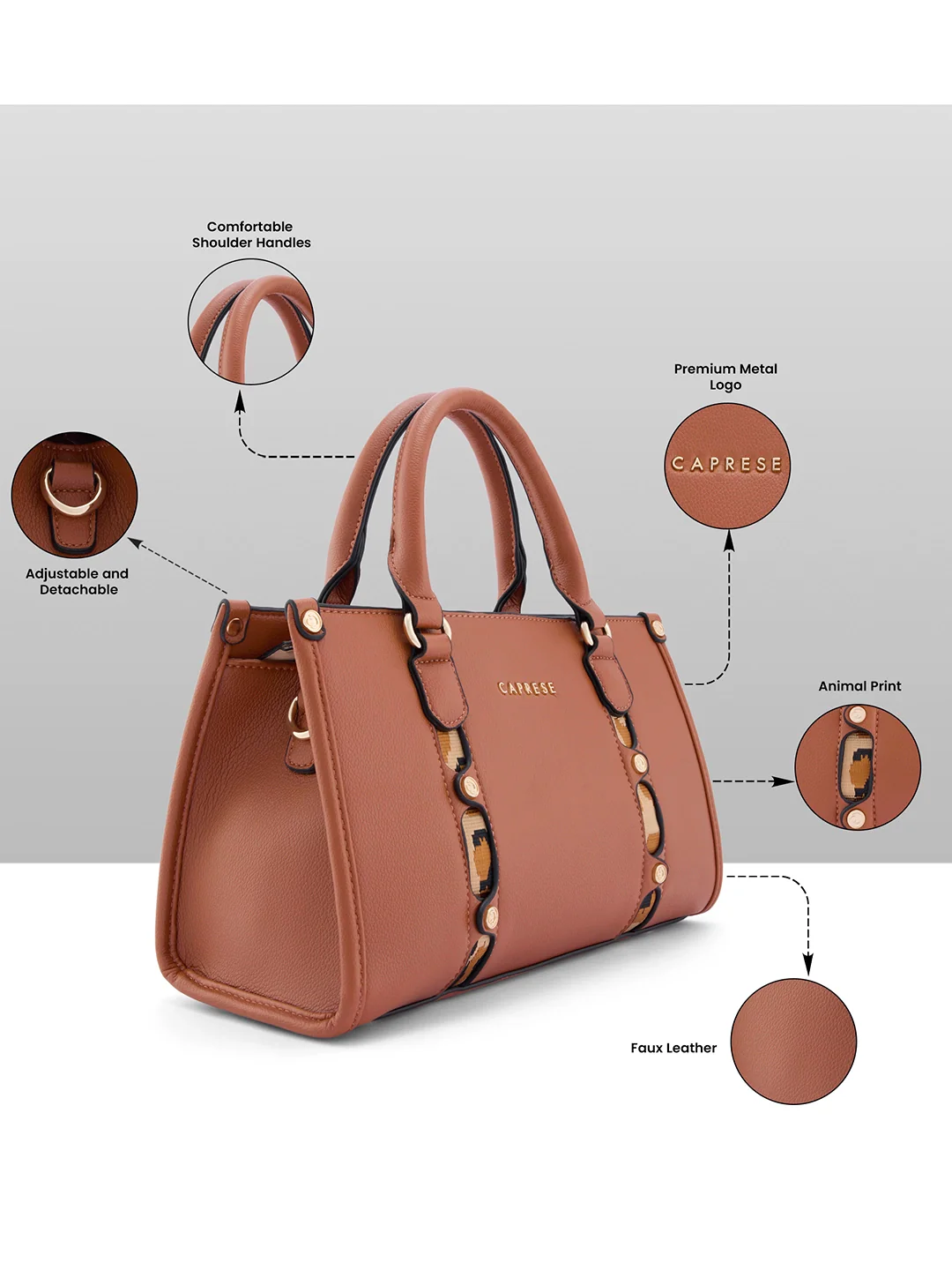 Caprese Chelsea Medium Tan Satchel Bag - Image 5