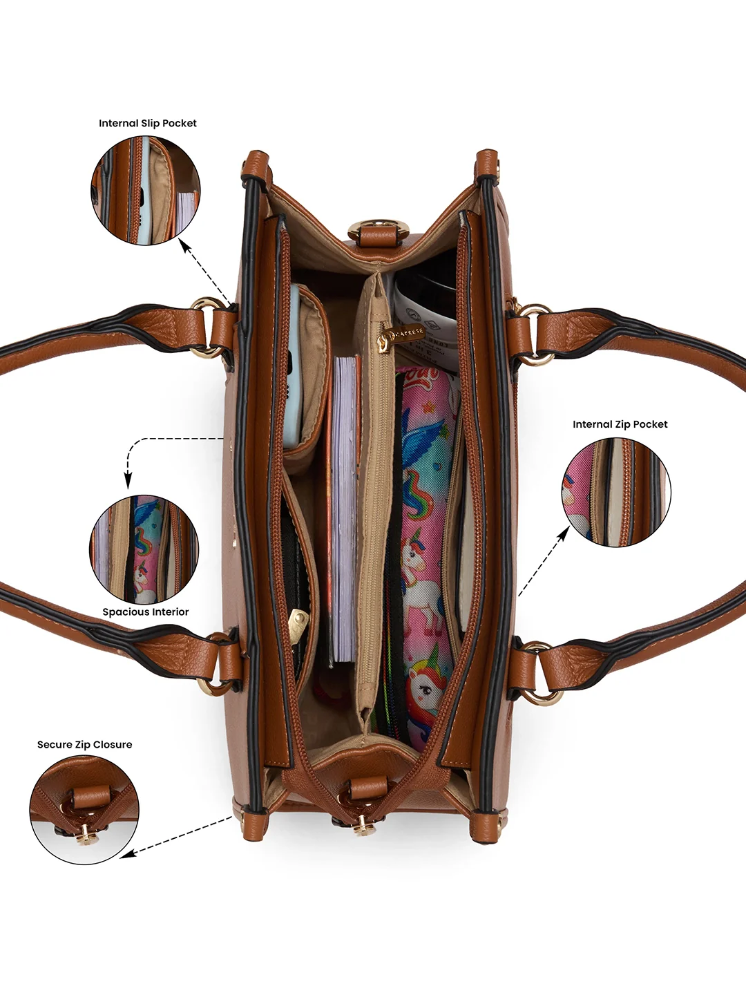 Caprese Chelsea Medium Tan Satchel Bag - Image 6