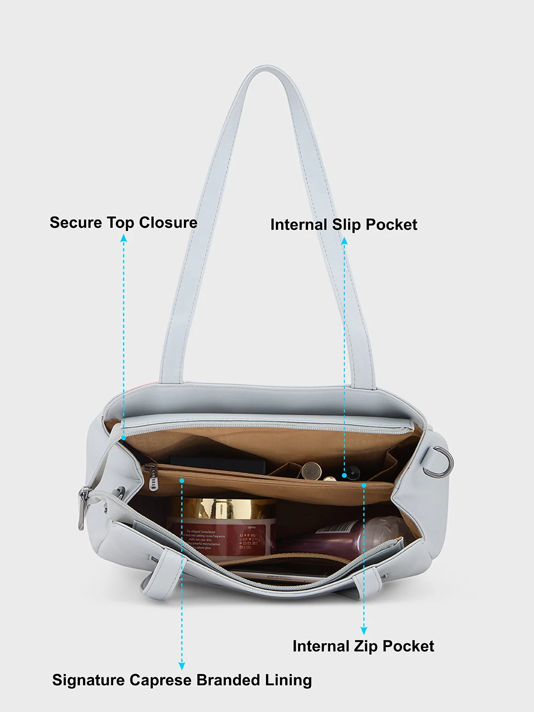 Caprese Chia Medium Light Grey Satchel Bag - Image 6
