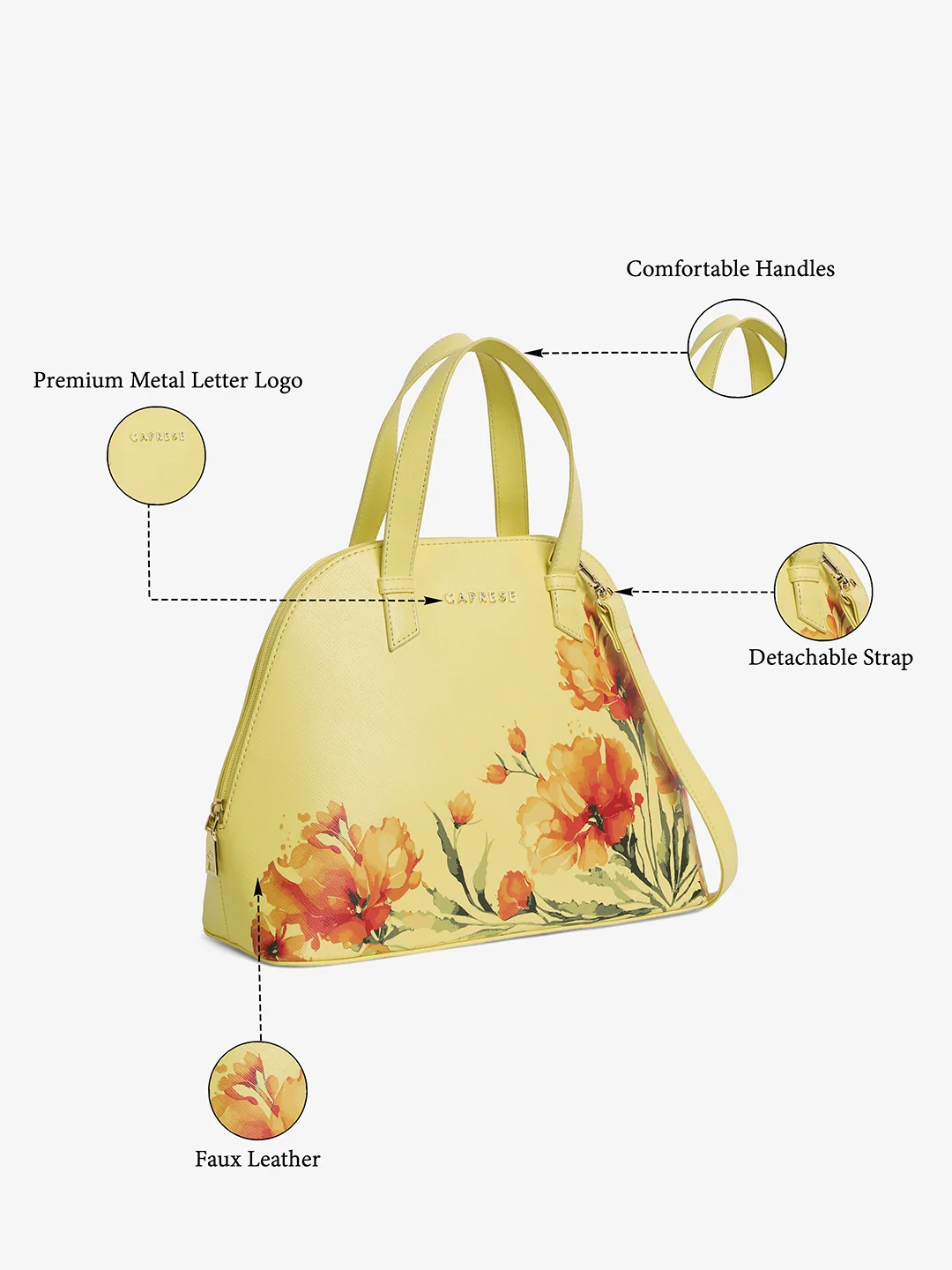 Caprese Chloe Medium Yellow Satchel Bag - Image 4