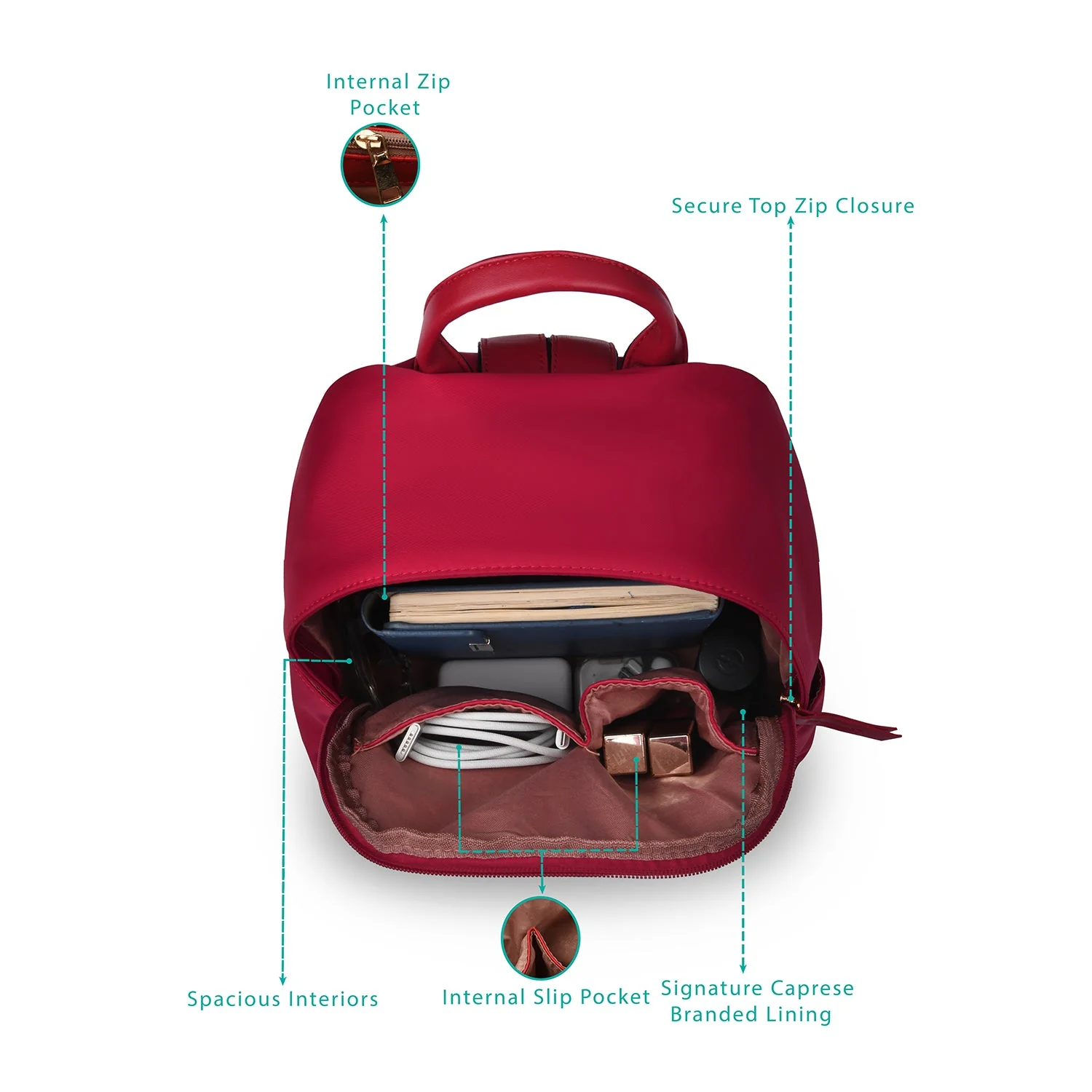 Caprese Cindy Small Bright Red Backpack - Image 4
