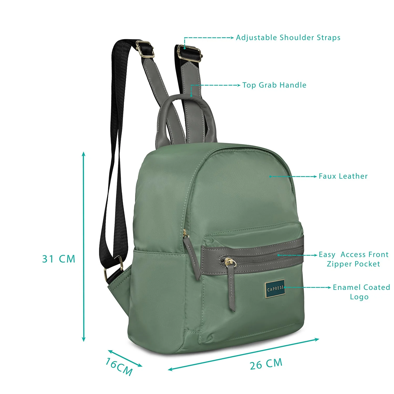 Caprese Cindy Small Military Green Backpack - Image 3