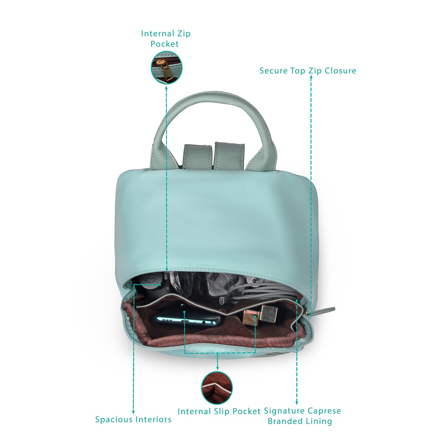 Caprese Cindy Small Powder Blue Backpack - Image 5