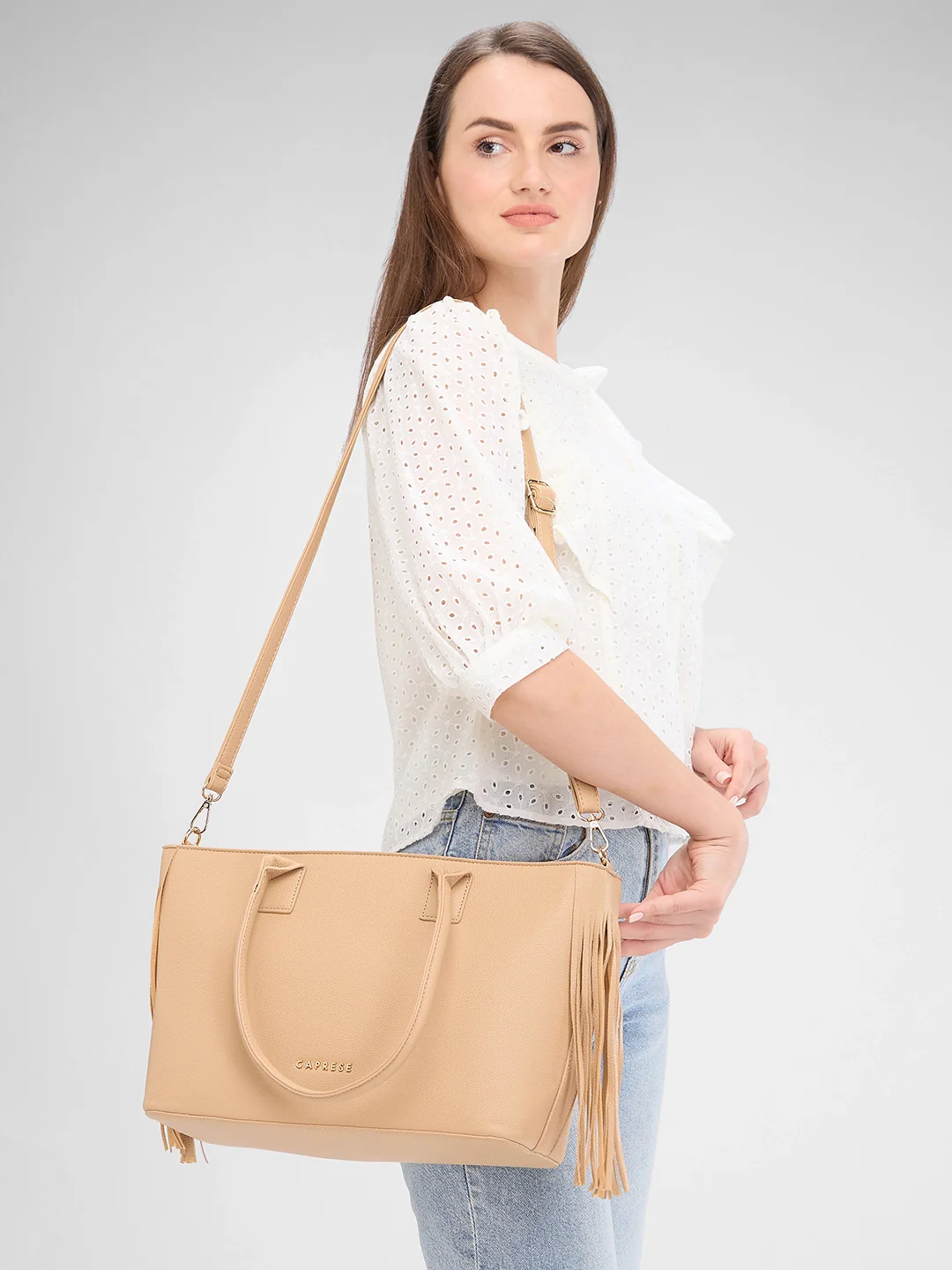 Caprese Cindy Large Beige Tote Bag - Image 12