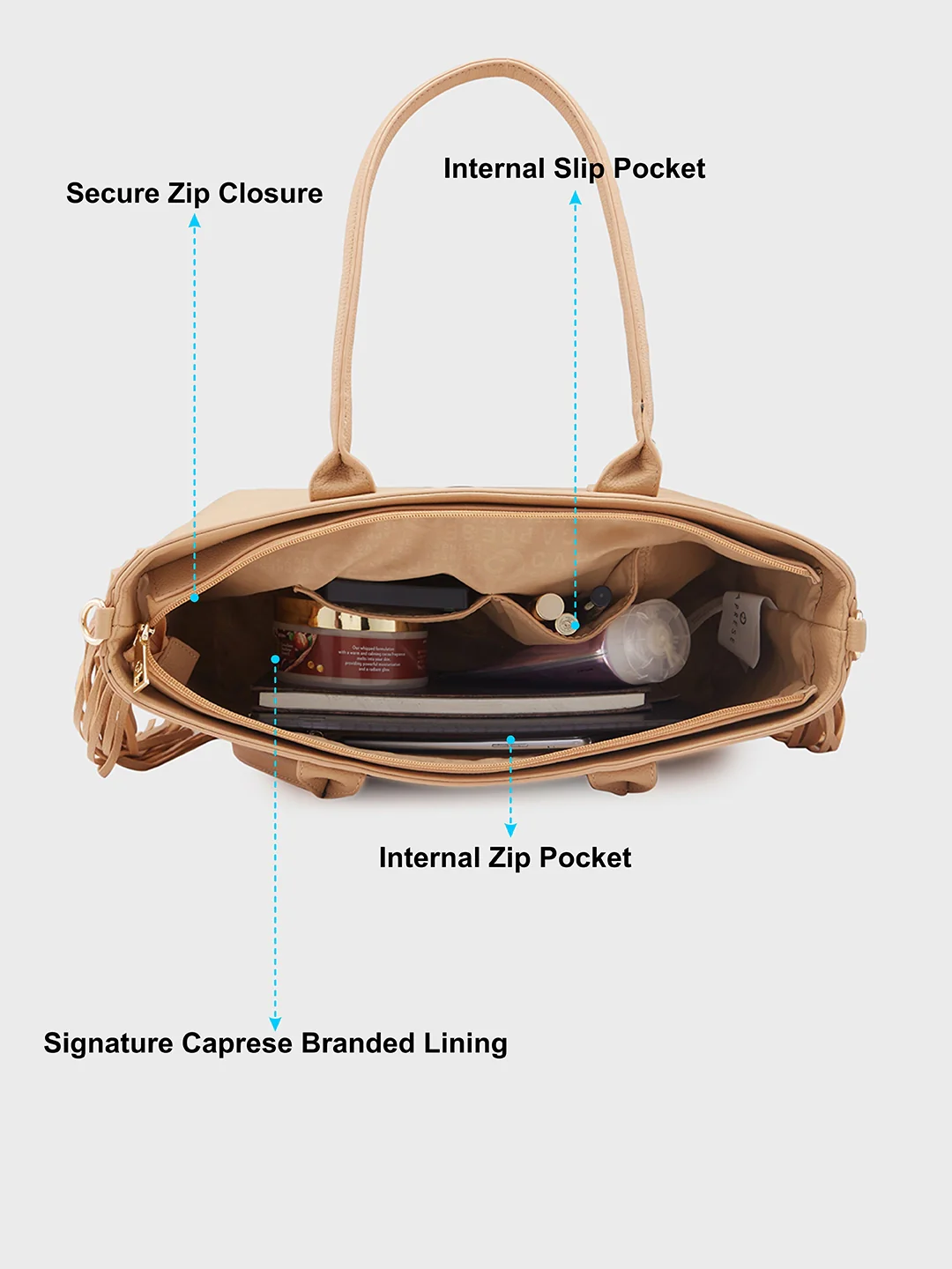 Caprese Cindy Large Beige Tote Bag - Image 8