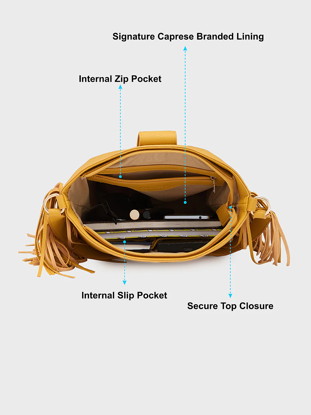 Caprese Cindy Medium Yellow Hobo Bag - Image 9