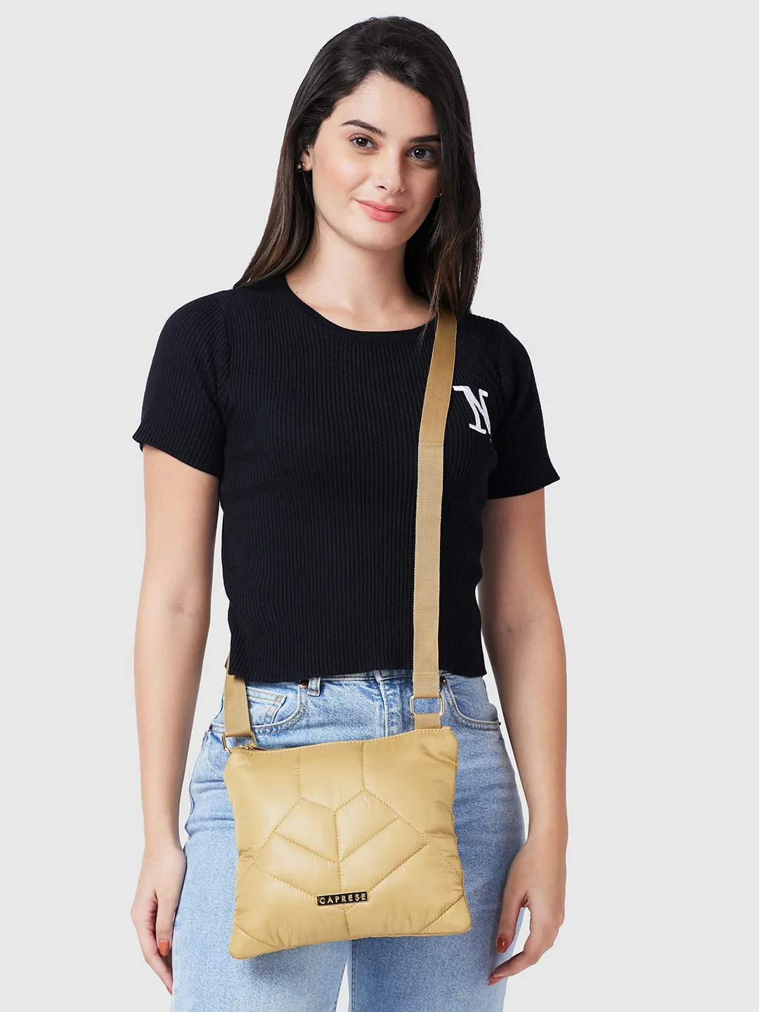 Caprese Clara Medium Ochre Sling Bag - Image 3