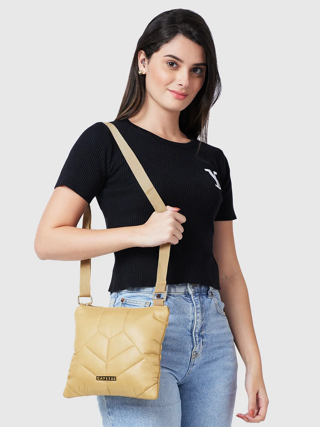 Caprese Clara Medium Ochre Sling Bag - Image 4