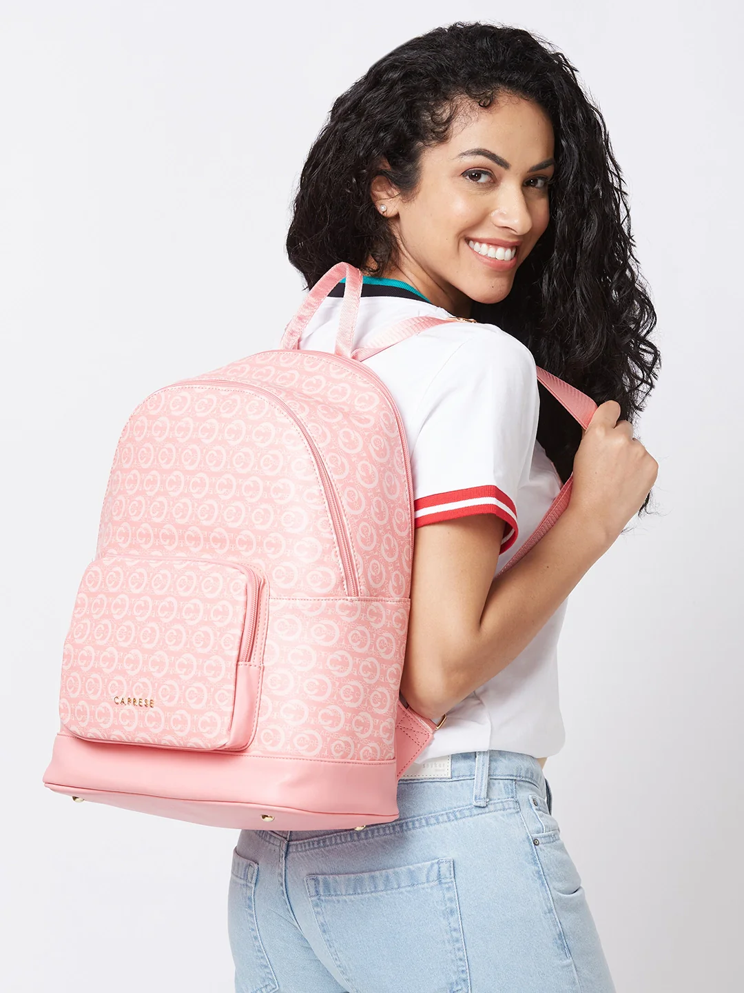 Caprese Cleo Large Light Pink Laptop Backpack - Image 10