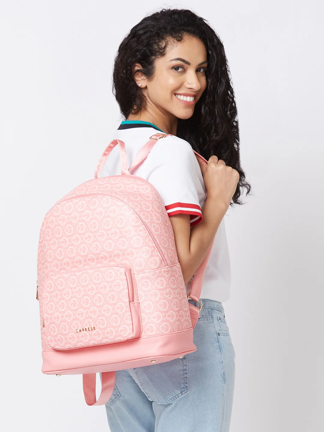 Caprese Cleo Large Light Pink Laptop Backpack - Image 3