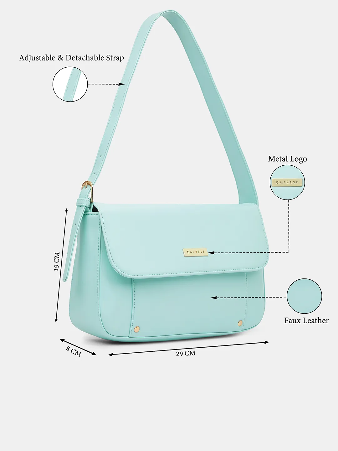 Caprese Clover Large Powder Blue Baguette Bag - Image 3