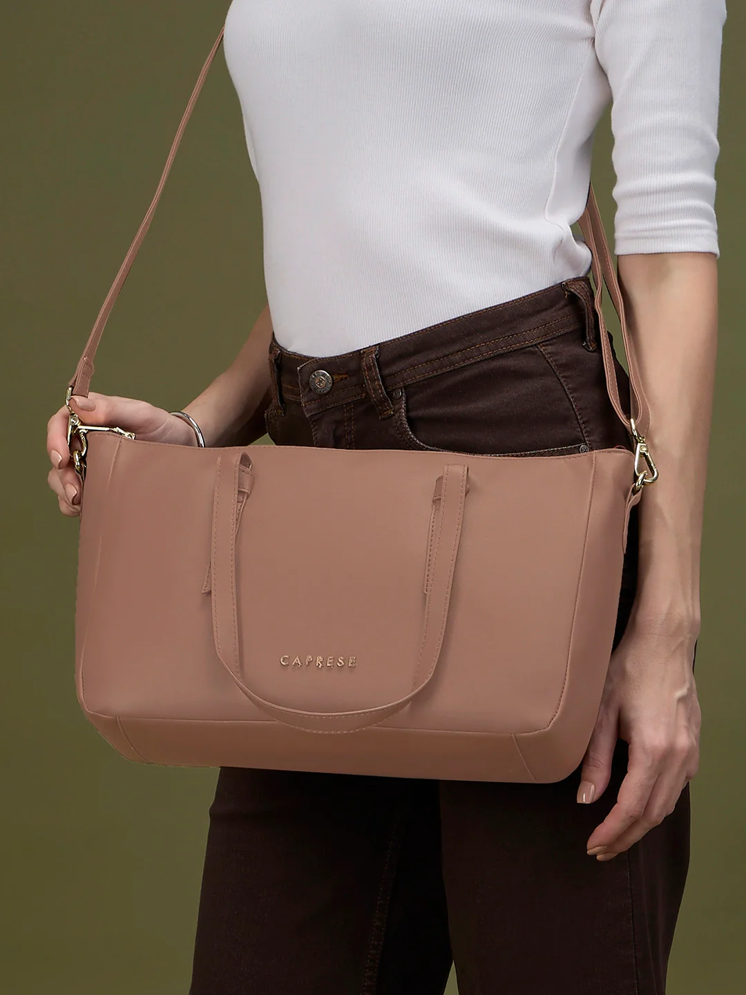 Caprese Crystal Large Chocolate Brown Satchel Bag - Image 13