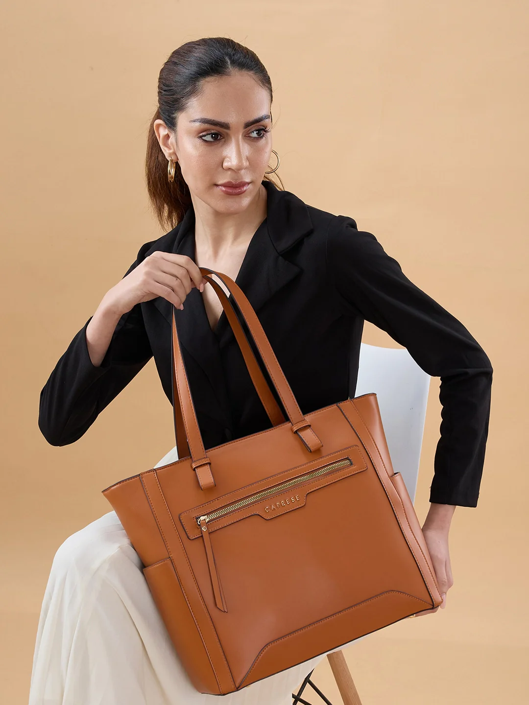 Caprese Cuba Large Tan Laptop Tote Bag - Image 2