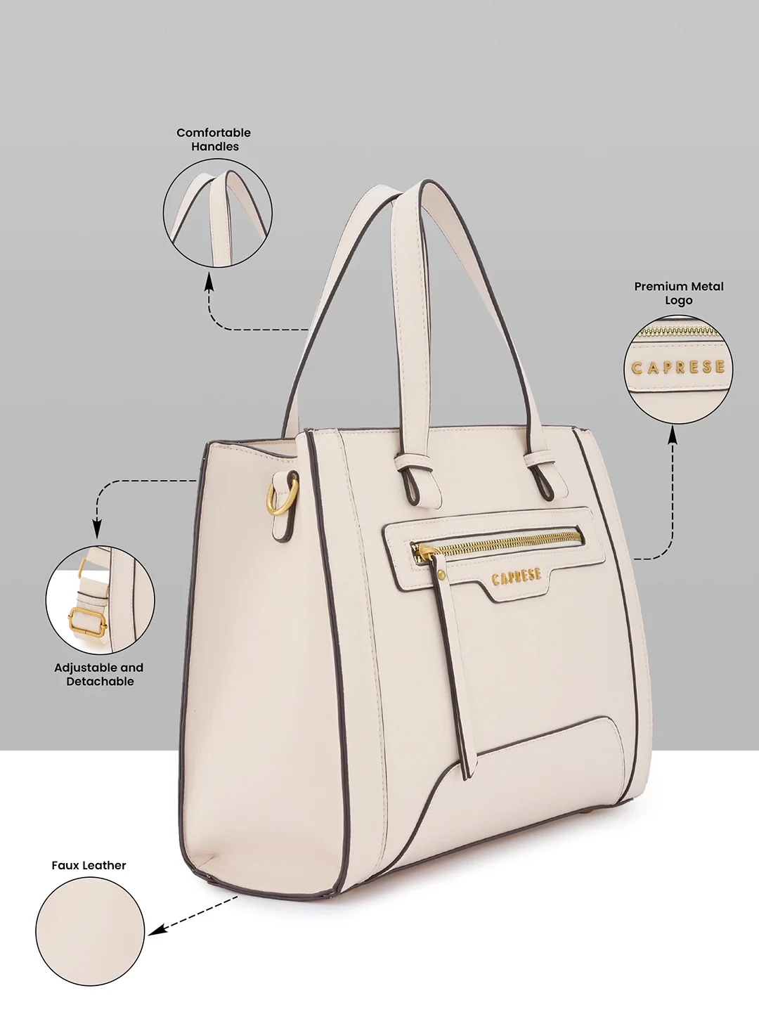 Caprese Cuba Medium Alpine Oat Satchel Bag - Image 17